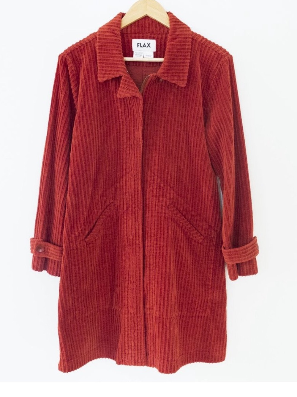 FLAX Textured Cotton Jacket Rust Red Lagenlook Duster Coat Small